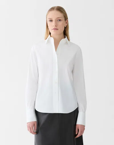 Lafayette 148 Petite Stretch Cotton Button Front Slim Shirt In White