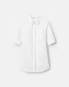 Lafayette 148 Petite Stretch Cotton Button Up Short Sleeve Shirt In White
