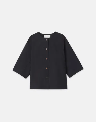 Lafayette 148 Petite Stretch Twill Collarless Shirt Jacket In Black