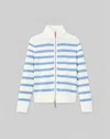 Lafayette 148 Petite Stripe Cotton-silk Zip Cardigan In Deep Blue Oasis