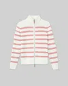 LAFAYETTE 148 PETITE STRIPE COTTON-SILK ZIP CARDIGAN