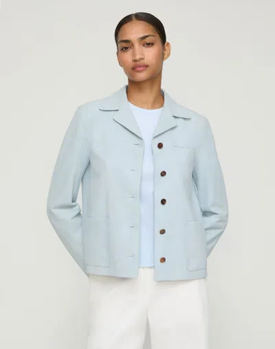 Lafayette 148 Petite Suede Patch Pocket Shirt Jacket In Blue