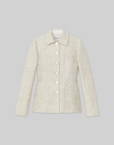 Lafayette 148 Petite Textured Jacquard Cotton-linen Three Pocket Jacket In Plaster