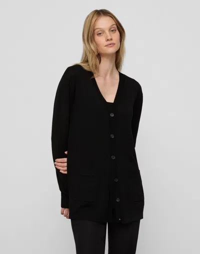 Lafayette 148 Petite Washable Merino Wool Button Front Cardigan In Black