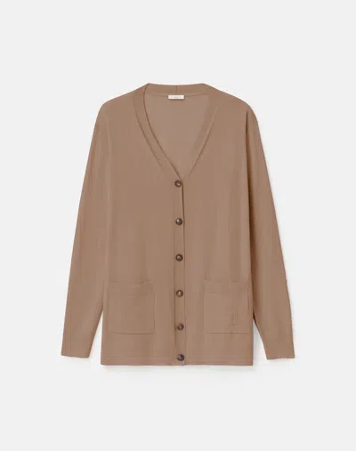 Lafayette 148 Petite Washable Merino Wool Button Front Cardigan In Brownstone