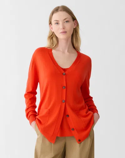 Lafayette 148 Petite Washable Merino Wool Button Front Cardigan In Orange Poppy