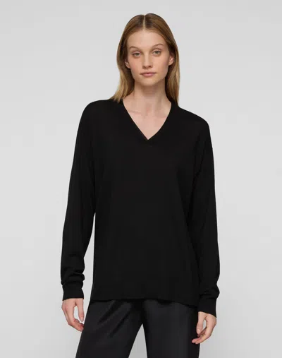 Lafayette 148 Petite Washable Merino Wool V Neck Sweater In Black