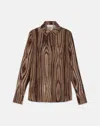 LAFAYETTE 148 PETITE WOOD GRAIN PRINT SILK JACQUARD BUTTON BLOUSE