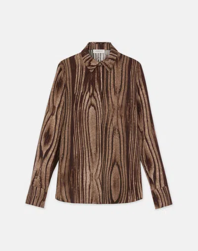 Lafayette 148 Petite Wood Grain Print Silk Jacquard Button Blouse In Wood Multi