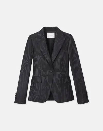 Lafayette 148 Petite Wood Grooves Wool-silk Jacquard Blazer In Black