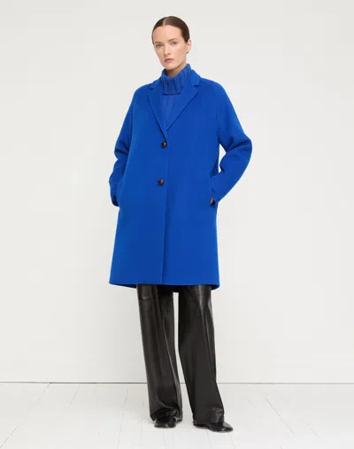 Lafayette 148 Petite Wool Cashmere Double Face Button Car Coat In Blue