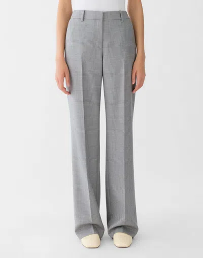 Lafayette 148 Petite Wool Glen Plaid High Rise Straight Pant In Gray