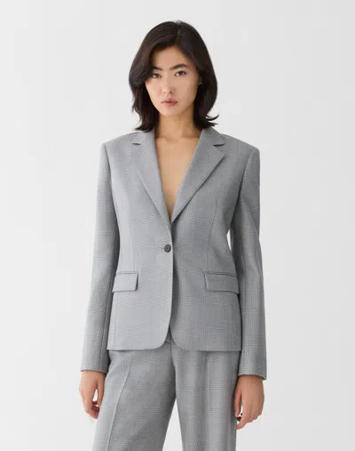 Lafayette 148 Petite Wool Glen Plaid Single Button Blazer In Gray