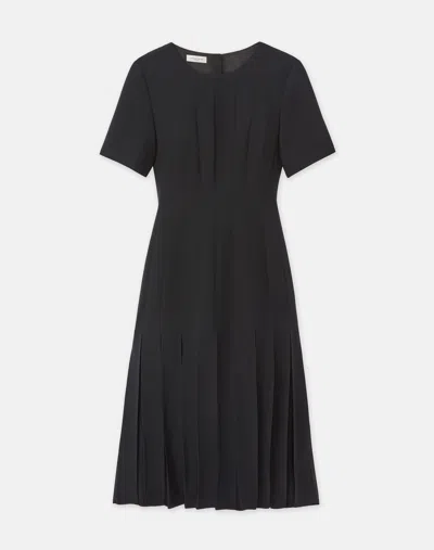LAFAYETTE 148 PETITE WOOL-SILK CREPE BOX PLEAT DRESS
