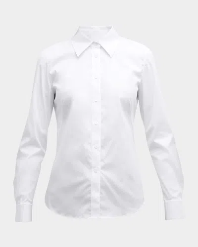Lafayette 148 Wright Spread-collar Button-down Cotton Shirt In White