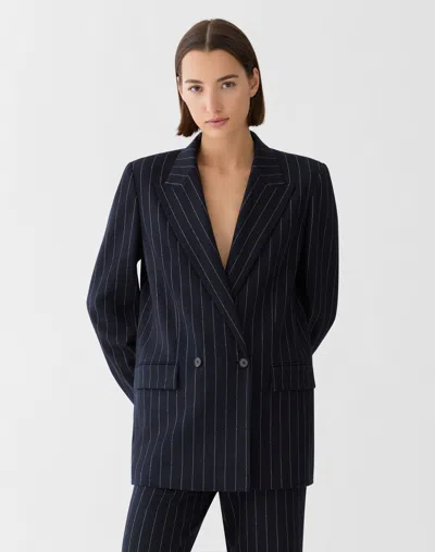 Lafayette 148 Pinstripe Wool Jersey Double Breasted Blazer In Multi