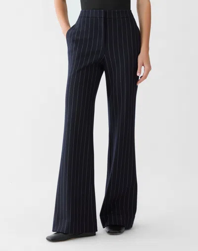 Lafayette 148 Pinstripe Wool Jersey High Rise Flared Pants In Blue