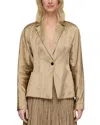 Lafayette 148 Metallic Satin Pintuck Peplum Pocket Jacket In Brown