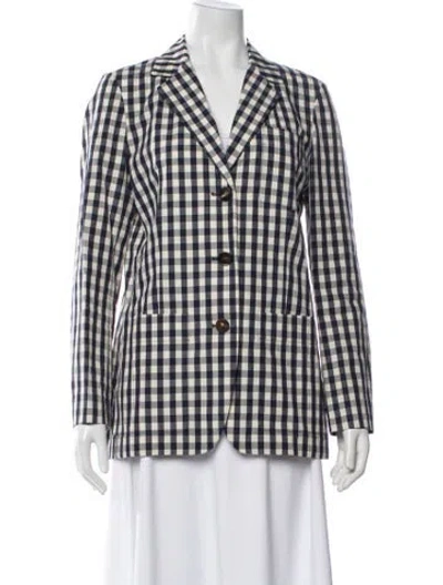 Pre-owned Lafayette 148 Plaid Print Blazer In Blue