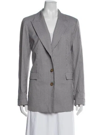 Pre-owned Lafayette 148 Plaid Print Blazer In Blue