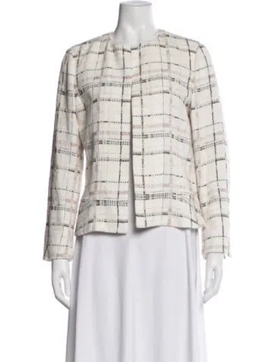Pre-owned Lafayette 148 Plaid Print Blazer In White