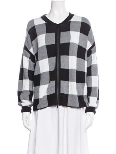 Pre-owned Lafayette 148 Plaid Print Bomber Jacket In Black