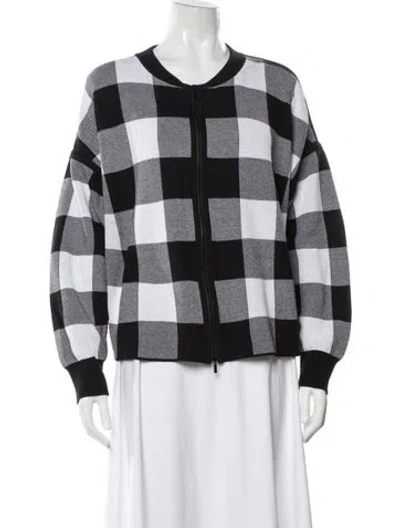 Pre-owned Lafayette 148 Plaid Print Bomber Jacket In Black
