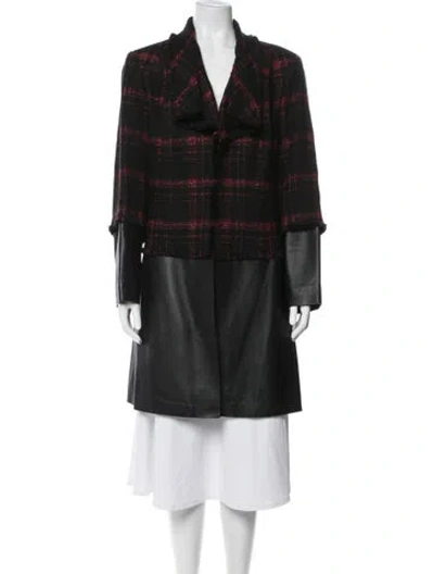 Pre-owned Lafayette 148 Plaid Print Coat In Black