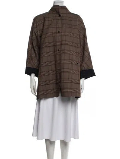 Pre-owned Lafayette 148 Plaid Print Coat In Brown
