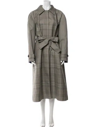 Pre-owned Lafayette 148 Plaid Print Down Coat In Gray