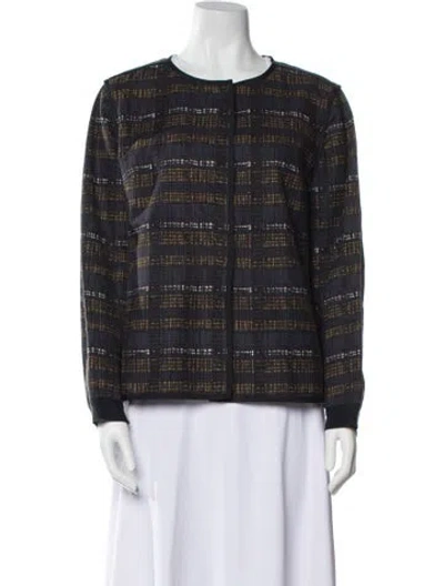 Pre-owned Lafayette 148 Plaid Print Evening Jacket In Blue