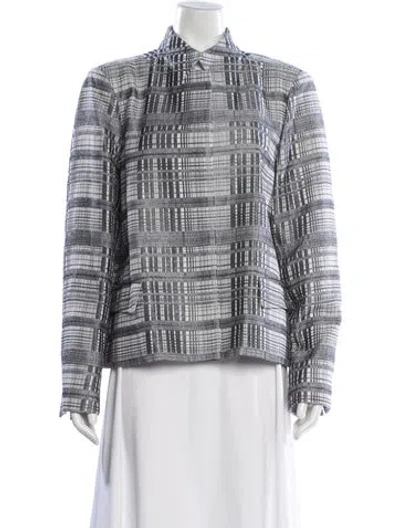 Pre-owned Lafayette 148 Plaid Print Jacket In Silver