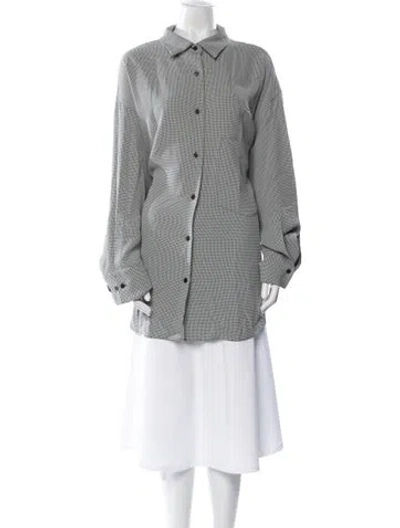 Pre-owned Lafayette 148 Plaid Print Long Sleeve Tunic In Gray