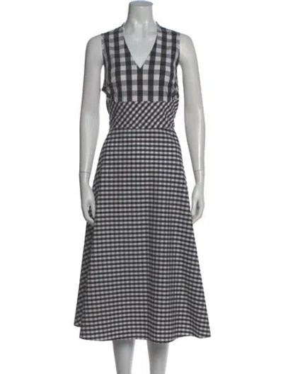 Pre-owned Lafayette 148 Plaid Print Midi Length Dress In Black