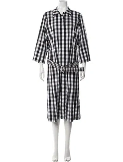 Pre-owned Lafayette 148 Plaid Print Midi Length Dress In Black/white
