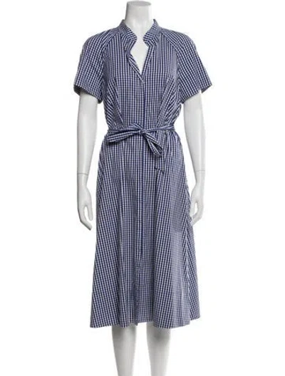 Pre-owned Lafayette 148 Plaid Print Midi Length Dress In Blue