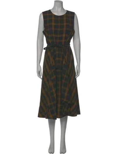 Pre-owned Lafayette 148 Plaid Print Midi Length Dress In Green