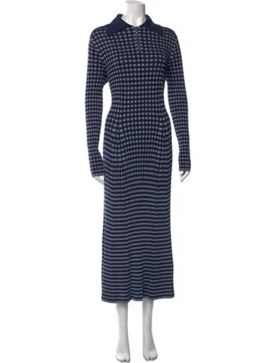 Pre-owned Lafayette 148 Plaid Print Midi Length Dress W/ Tags In Blue