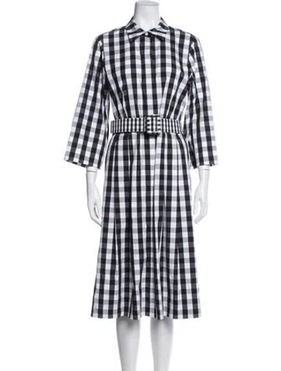 Pre-owned Lafayette 148 Plaid Print Midi Length Dress In White