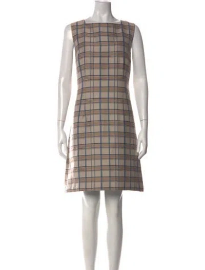 Pre-owned Lafayette 148 Plaid Print Mini Dress W/ Tags In Neutral