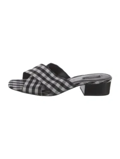 Pre-owned Lafayette 148 Plaid Print Sandals In Black/white