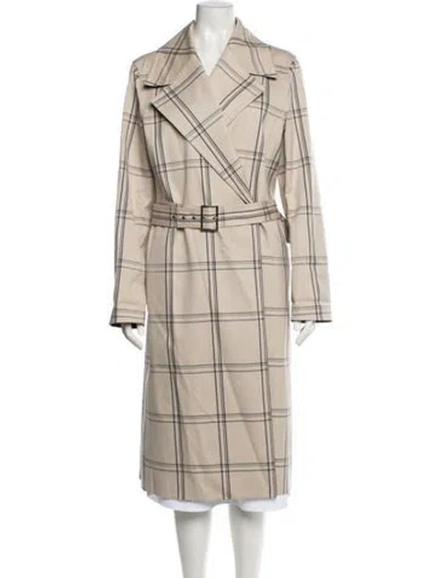 Pre-owned Lafayette 148 Plaid Print Trench Coat In Neutrals