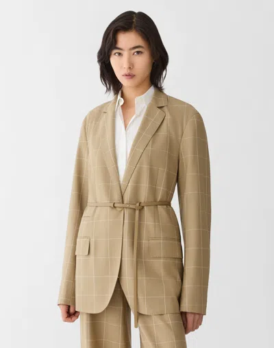 Lafayette 148 Plaid Tropical Wool Belted Jacket In Brown