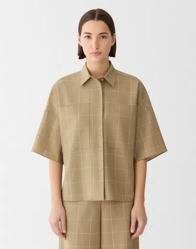 Lafayette 148 Plaid Tropical Wool Patch Pocket Shirt In Brown