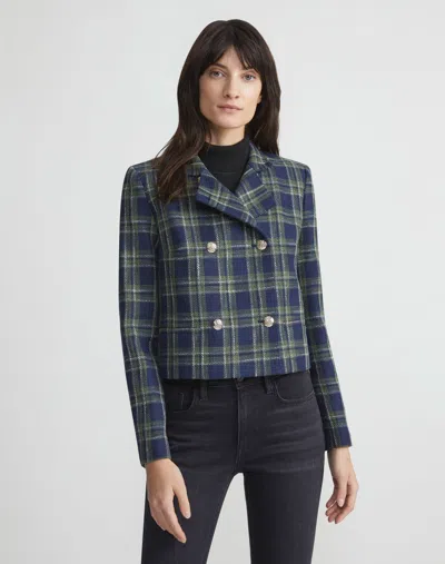 Lafayette 148 Plaid Twill Double Breasted Blazer In Blue