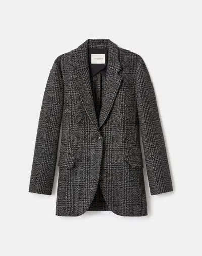 Lafayette 148 Plaid Wool-cashmere Mouliné Neapolitan Jacket In Gray