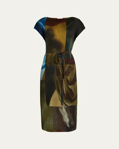 LAFAYETTE 148 PLEATED ABSTRACT-PRINT MIDI DRESS