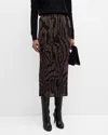 Lafayette 148 Pleated Abstract-print Midi Pencil Skirt In Wood Multi