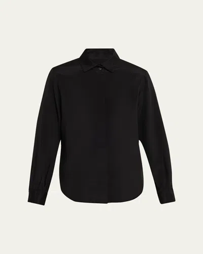 Lafayette 148 Pleated Button-down Shirt In Black