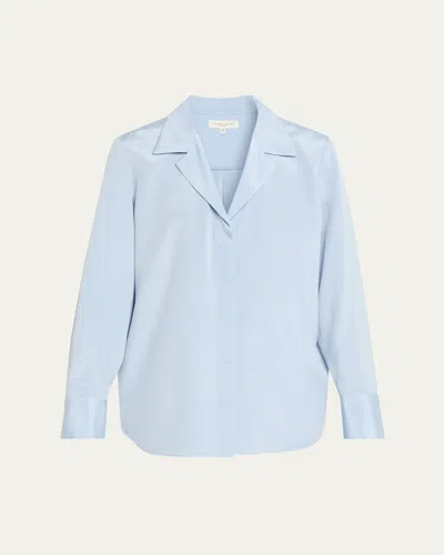 Lafayette 148 Pleated Button-down Shirt In Blue